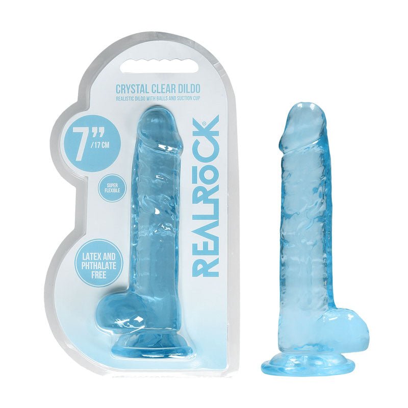 REALROCK 7'' Realistic Dildo With Balls - Blue 17.8 cm Dong - silkandsin