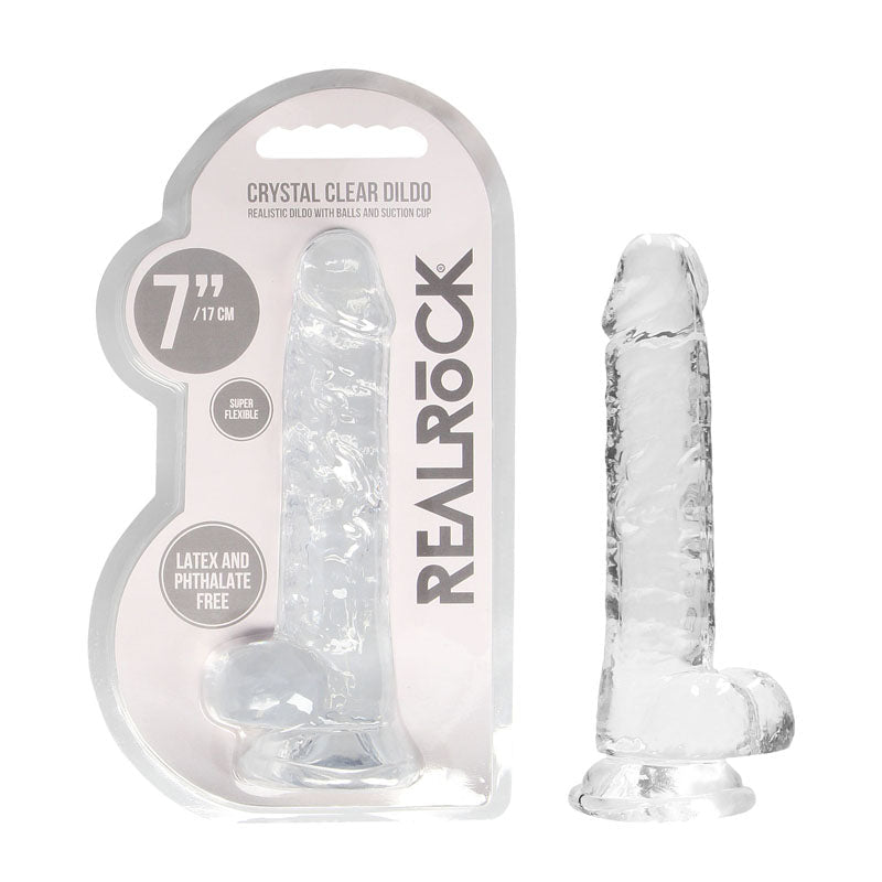 REALROCK 7'' Realistic Dildo With Balls - Clear 17.8 cm Dong - silkandsin