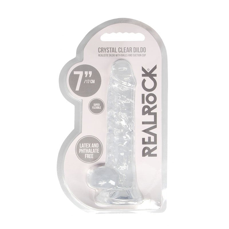 REALROCK 7'' Realistic Dildo With Balls - Clear 17.8 cm Dong - silkandsin