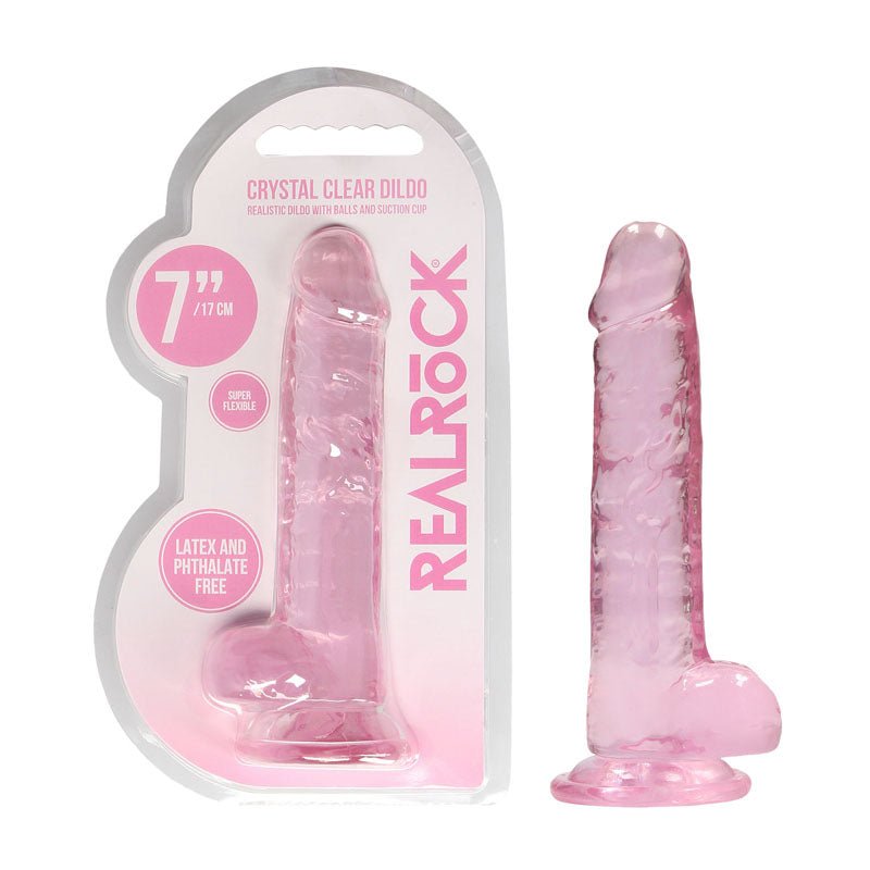 REALROCK 7'' Realistic Dildo With Balls - Pink 17.8 cm Dong - silkandsin
