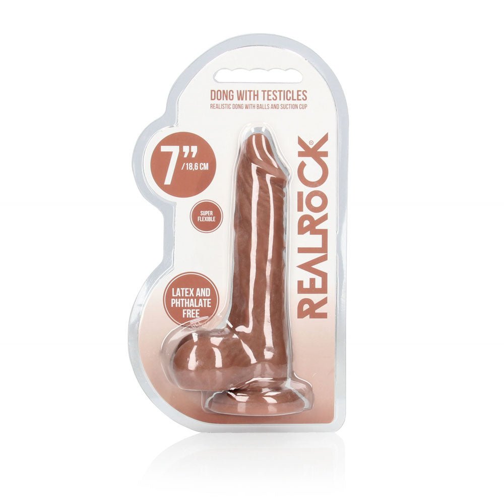 REALROCK 7'' Realistic Dildo With Balls - Tan - Tan 17.8 cm Dong - silkandsin