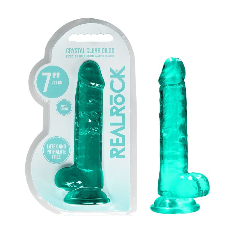 REALROCK 7'' Realistic Dildo With Balls - Turquoise 17.8 cm Dong - silkandsin
