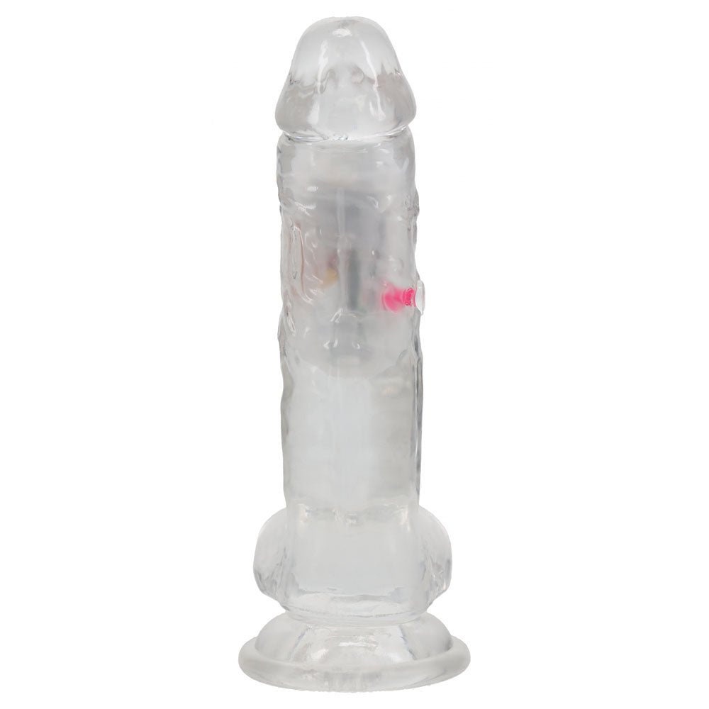 REALROCK 7'' with Balls Wireless Rechargeable LED Vibrating Dong - Clear with LED 19.5 cm USB Rechargeable Vibrating Dong with Remote - silkandsin