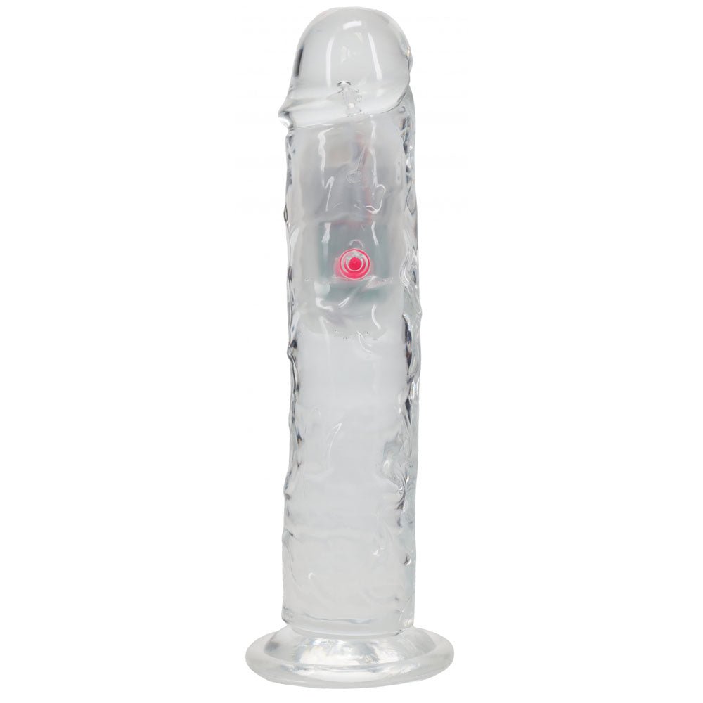 REALROCK 8'' No Balls Wireless Rechargeable LED Vibrating Dong - Clear with LED 22 cm USB Rechargeable Vibrating Dong with Remote - silkandsin
