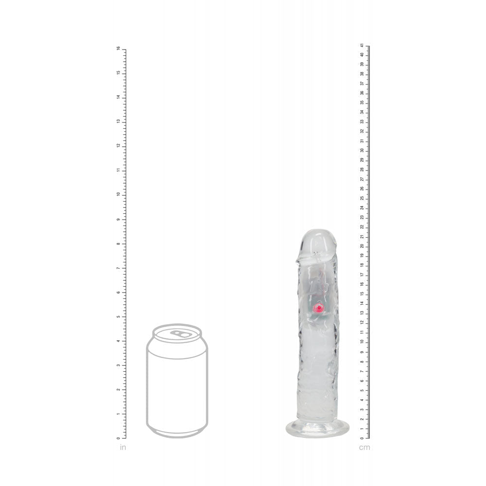 REALROCK 8'' No Balls Wireless Rechargeable LED Vibrating Dong - Clear with LED 22 cm USB Rechargeable Vibrating Dong with Remote - silkandsin