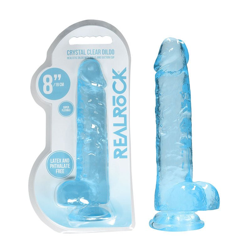 REALROCK 8'' Realistic Dildo With Balls - Blue 20.3 cm Dong - silkandsin