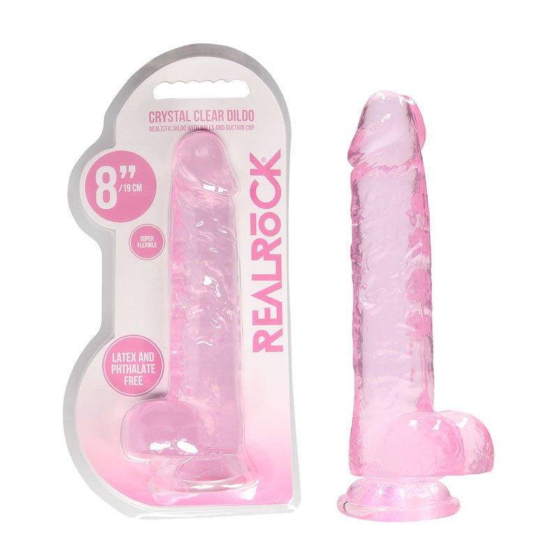 REALROCK 8'' Realistic Dildo With Balls - Pink 20.3 cm Dong - silkandsin