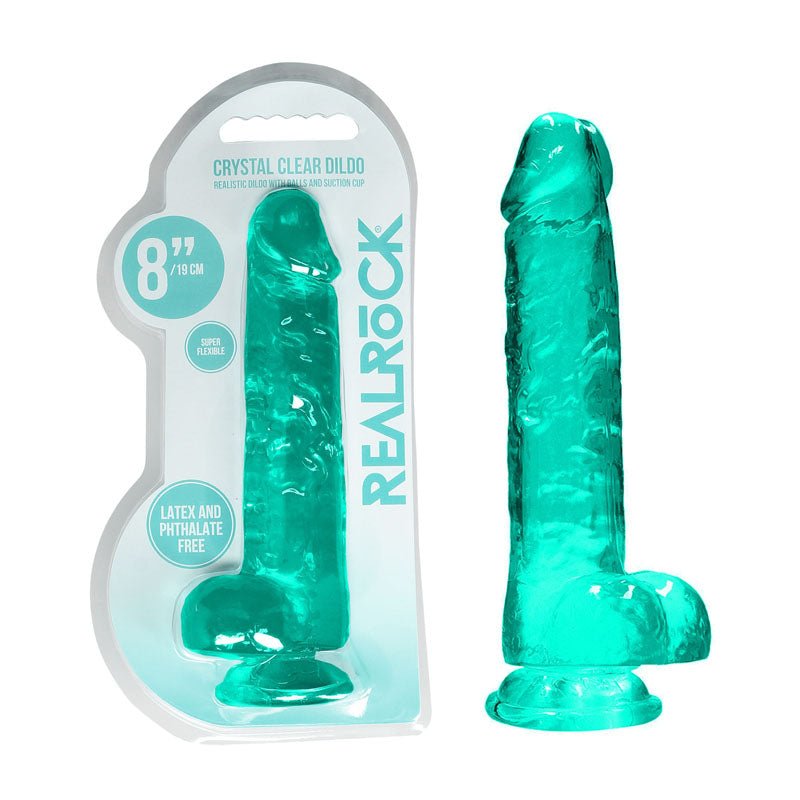 REALROCK 8'' Realistic Dildo With Balls - Turquoise 20.3 cm Dong - silkandsin
