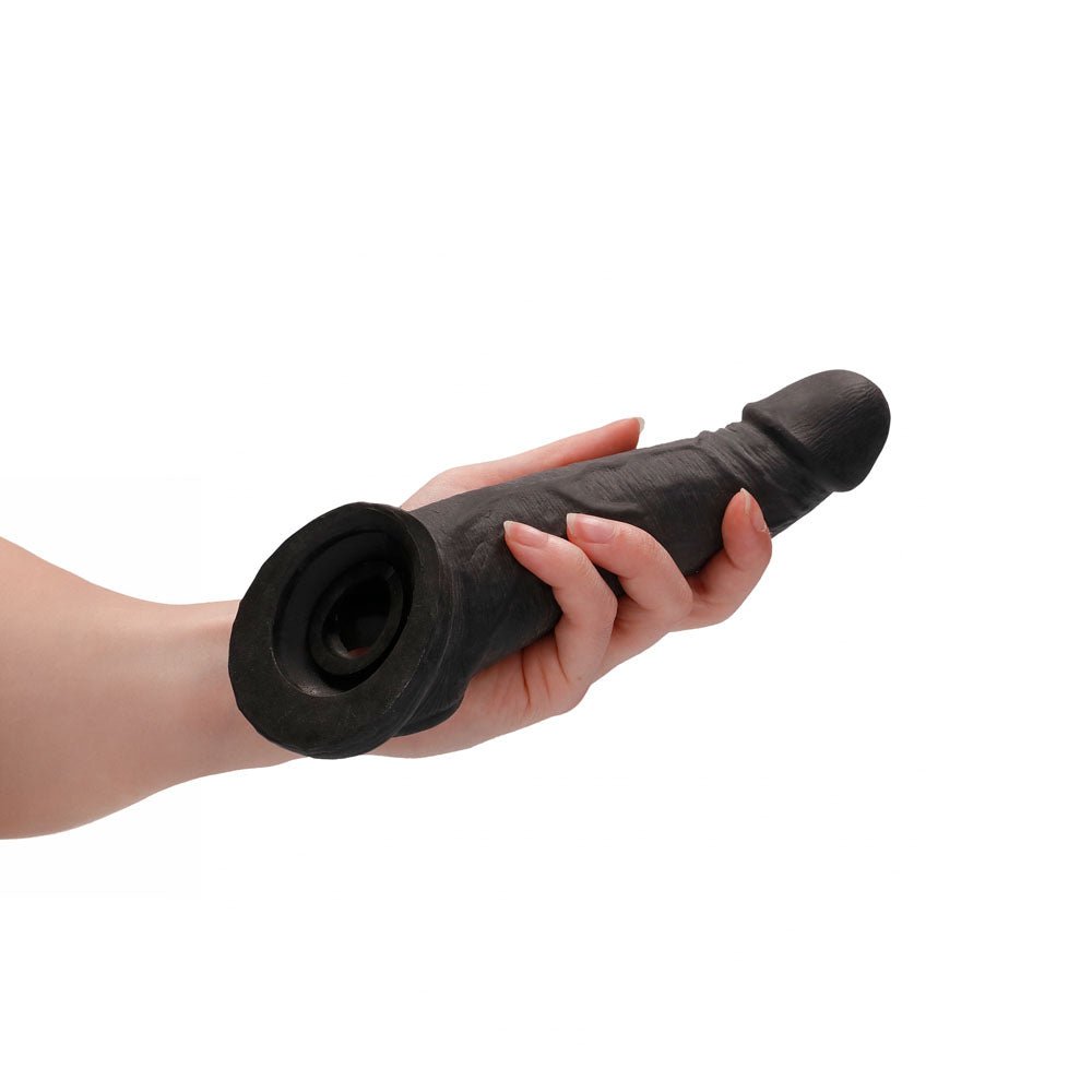 REALROCK 8'' Realistic Penis Extender with Rings - Black - Black 20.3 cm Penis Extension Sleeve - silkandsin