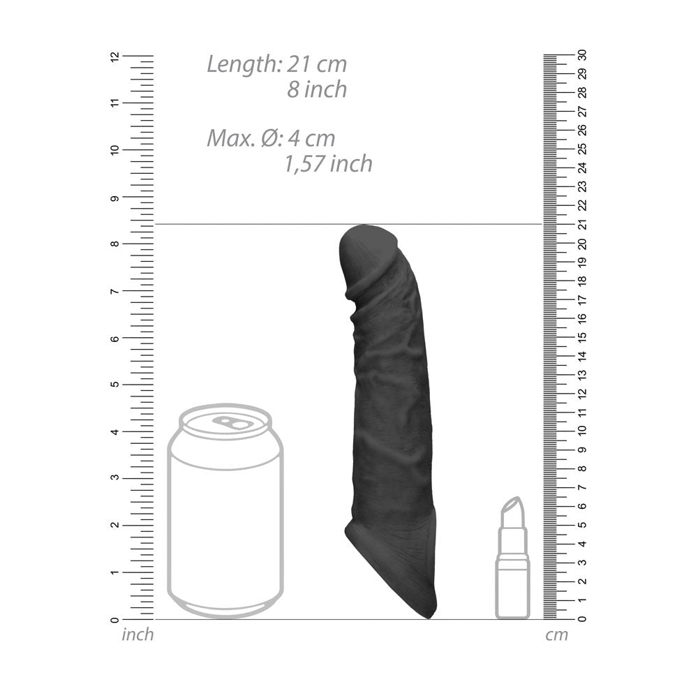 REALROCK 8'' Realistic Penis Extender with Rings - Black - Black 20.3 cm Penis Extension Sleeve - silkandsin