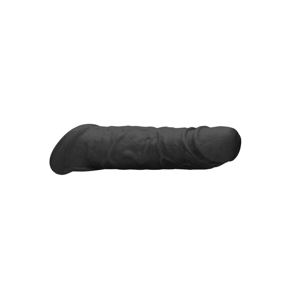 REALROCK 8'' Realistic Penis Extender with Rings - Black - Black 20.3 cm Penis Extension Sleeve - silkandsin