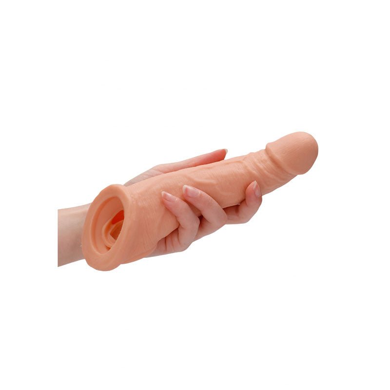 REALROCK 8'' Realistic Penis Extender with Rings - Flesh 20.3 cm Penis Extension Sleeve - silkandsin