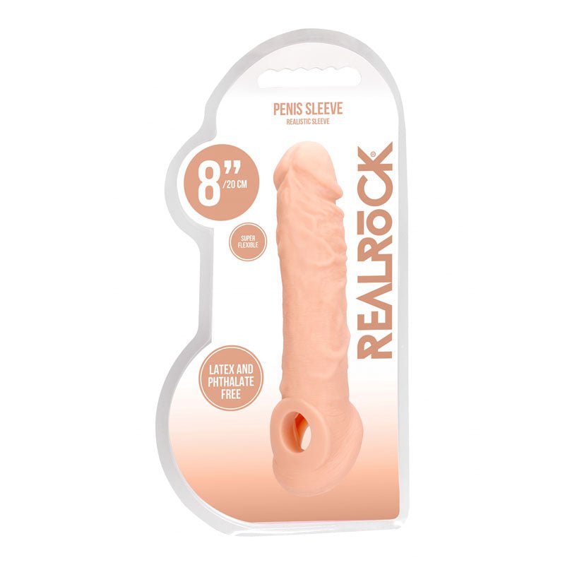 REALROCK 8'' Realistic Penis Extender with Rings - Flesh 20.3 cm Penis Extension Sleeve - silkandsin