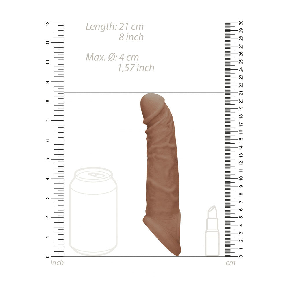 REALROCK 8'' Realistic Penis Extender with Rings - Tan - Tan 20.3 cm Penis Extension Sleeve - silkandsin