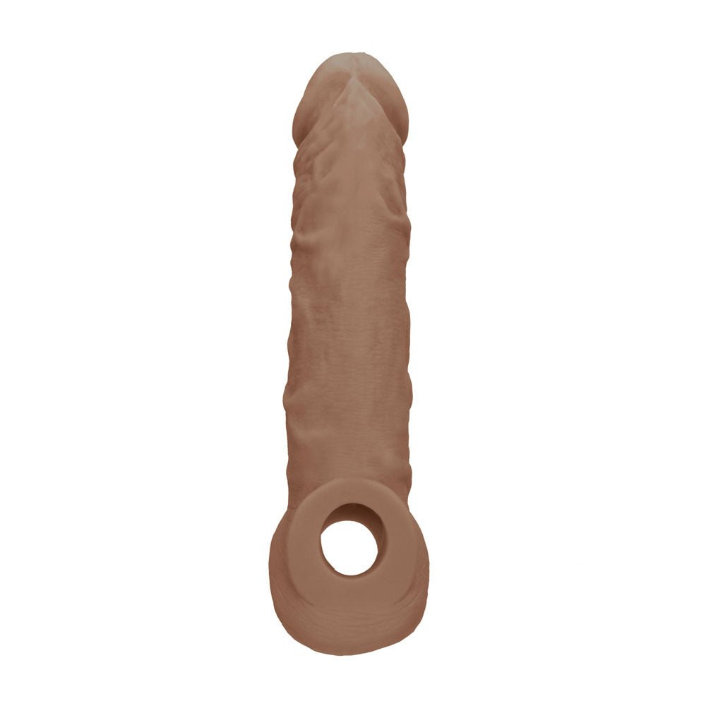 REALROCK 8'' Realistic Penis Extender with Rings - Tan - Tan 20.3 cm Penis Extension Sleeve - silkandsin
