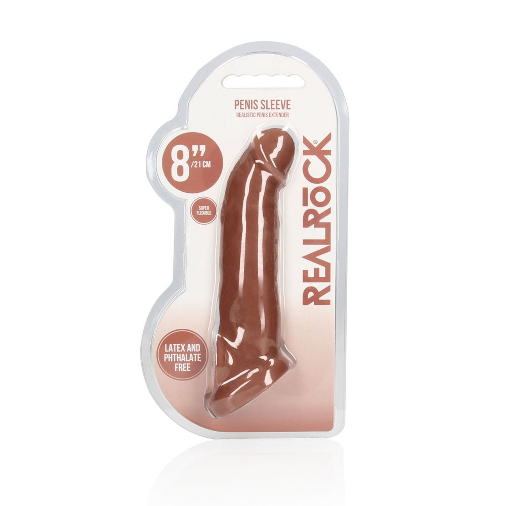 REALROCK 8'' Realistic Penis Extender with Rings - Tan - Tan 20.3 cm Penis Extension Sleeve - silkandsin