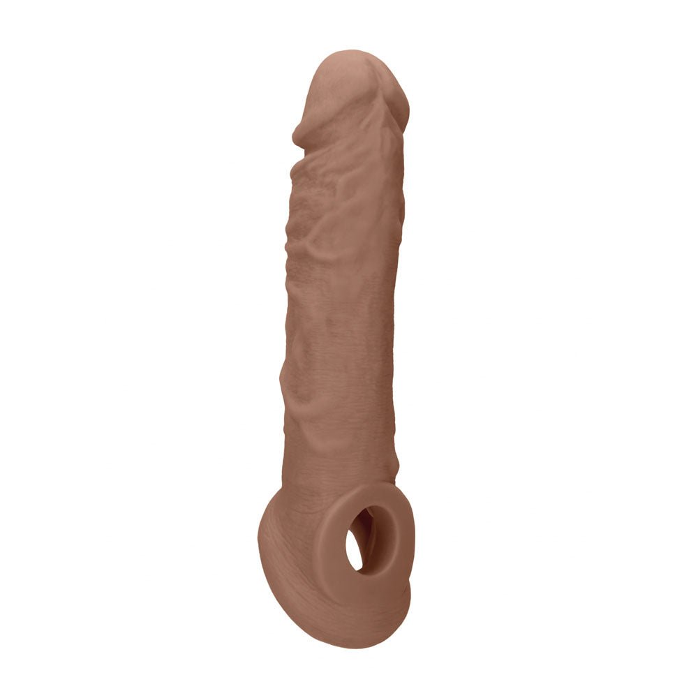 REALROCK 8'' Realistic Penis Extender with Rings - Tan - Tan 20.3 cm Penis Extension Sleeve - silkandsin