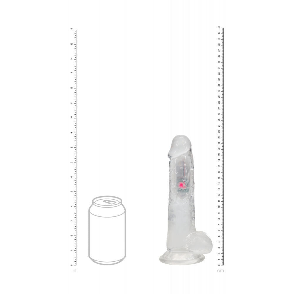 REALROCK 8'' with Balls Wireless Rechargeable LED Vibrating Dong - Clear with LED 22.5 cm USB Rechargeable Vibrating Dong with Remote - silkandsin