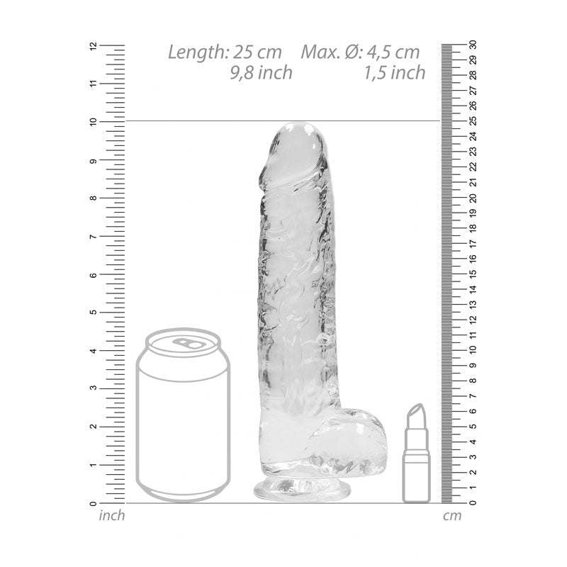 RealRock 9'' Realistic Dildo With Balls - Clear 22.9 cm Dong - silkandsin