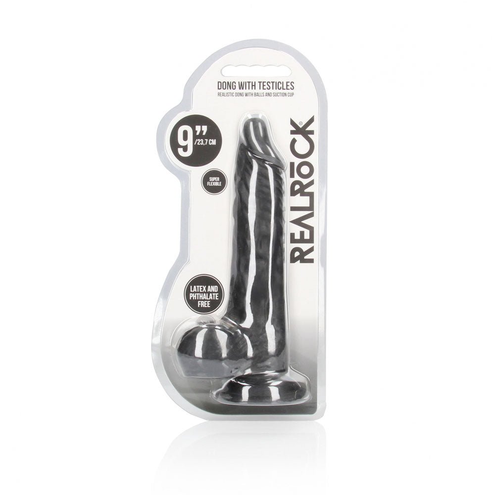 REALROCK 9'' Realistic Dong with Balls - Black - Black 22.9 cm Dong - silkandsin