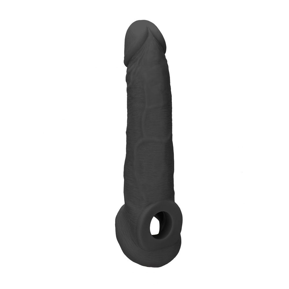 REALROCK 9'' Realistic Penis Extender with Rings - Black - Black 22.9 cm Penis Extension Sleeve - Silk and Sin