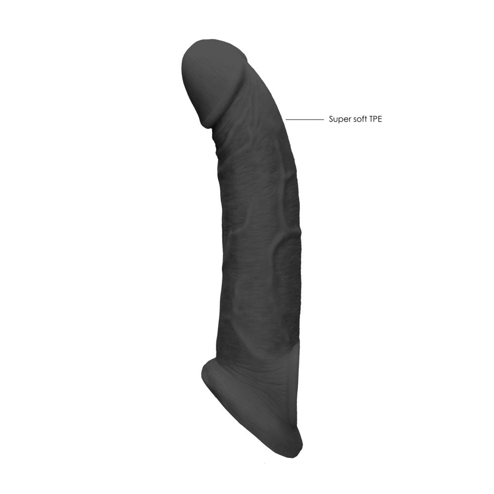 REALROCK 9'' Realistic Penis Extender with Rings - Black - Black 22.9 cm Penis Extension Sleeve - Silk and Sin