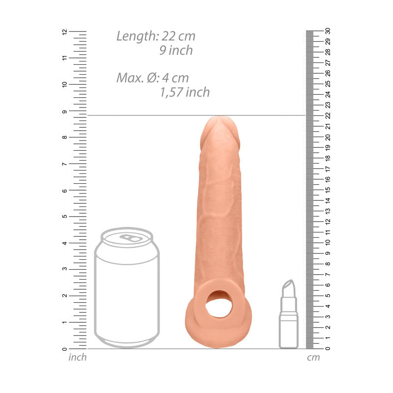 REALROCK 9'' Realistic Penis Extender with Rings - Flesh 22.9 cm Penis Extension Sleeve - silkandsin