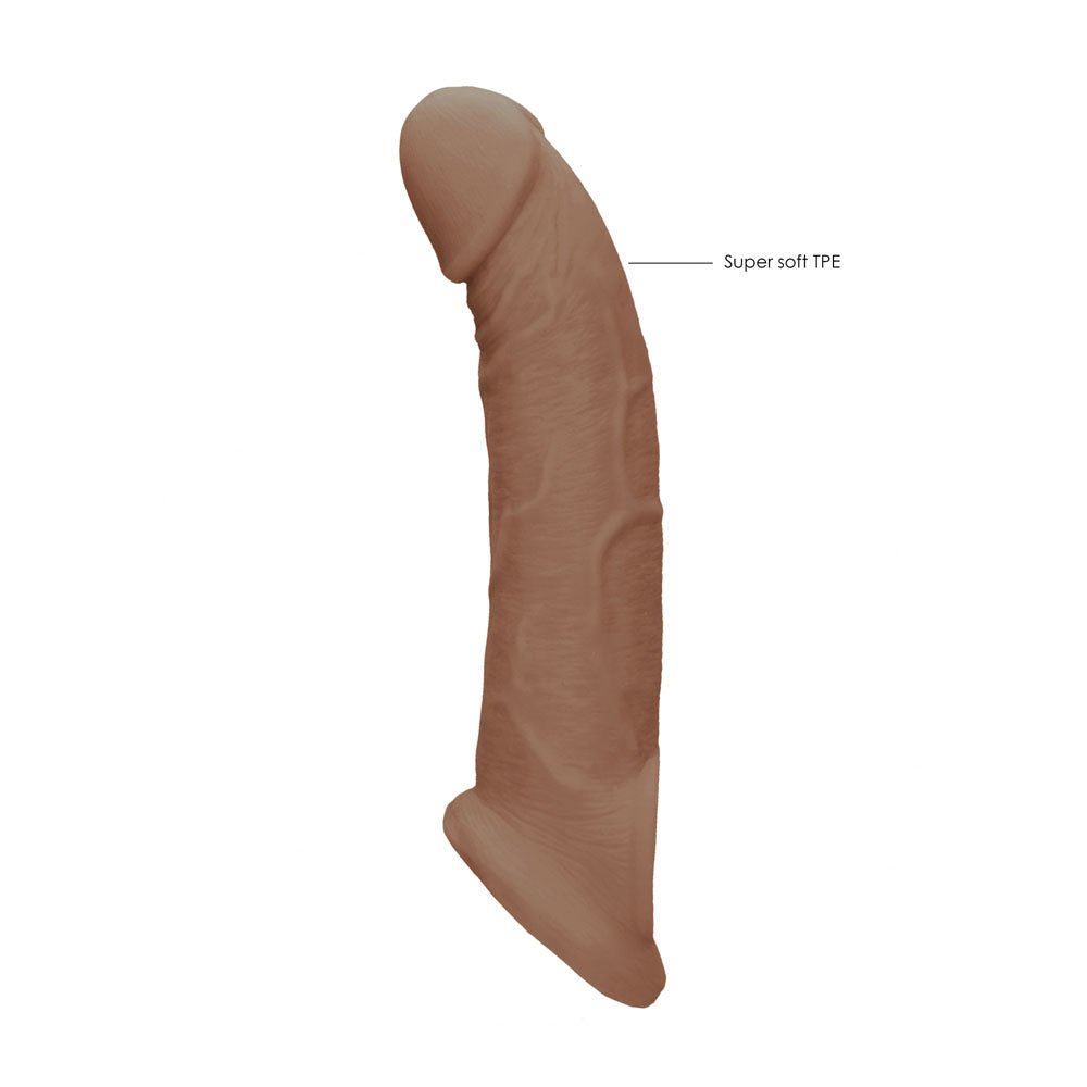 REALROCK 9'' Realistic Penis Extender with Rings - Tan - Tan 22.9 cm Penis Extension Sleeve - silkandsin
