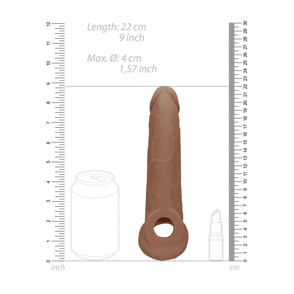 REALROCK 9'' Realistic Penis Extender with Rings - Tan - Tan 22.9 cm Penis Extension Sleeve - silkandsin