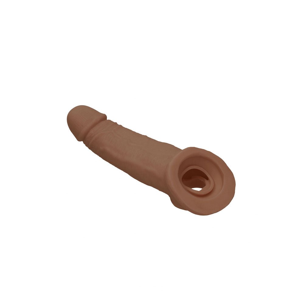REALROCK 9'' Realistic Penis Extender with Rings - Tan - Tan 22.9 cm Penis Extension Sleeve - silkandsin