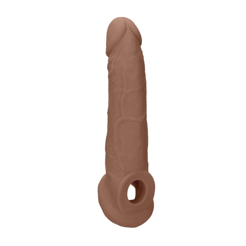 REALROCK 9'' Realistic Penis Extender with Rings - Tan - Tan 22.9 cm Penis Extension Sleeve - silkandsin