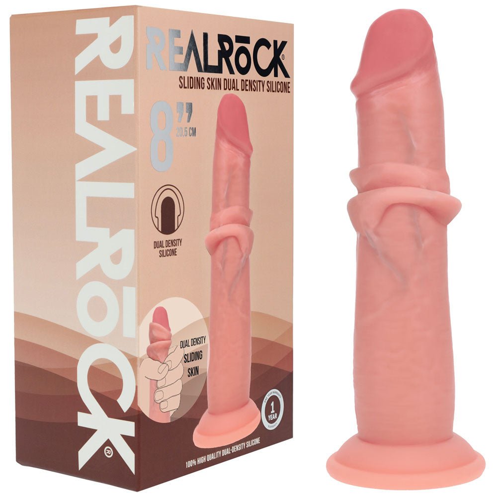 REALROCK Dual Density 8'' Sliding Skin Silicone Dildo - Flesh - Flesh 20.5 cm Sliding Skin Dildo - Silk and Sin