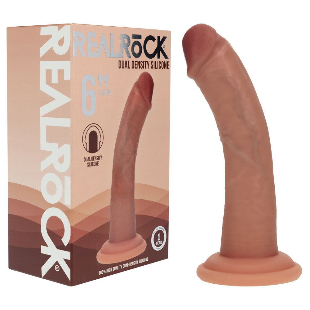 REALROCK Dual Density Silicone 6'' Curved Dildo - Tan - Tan 17 cm Dildo - Silk and Sin