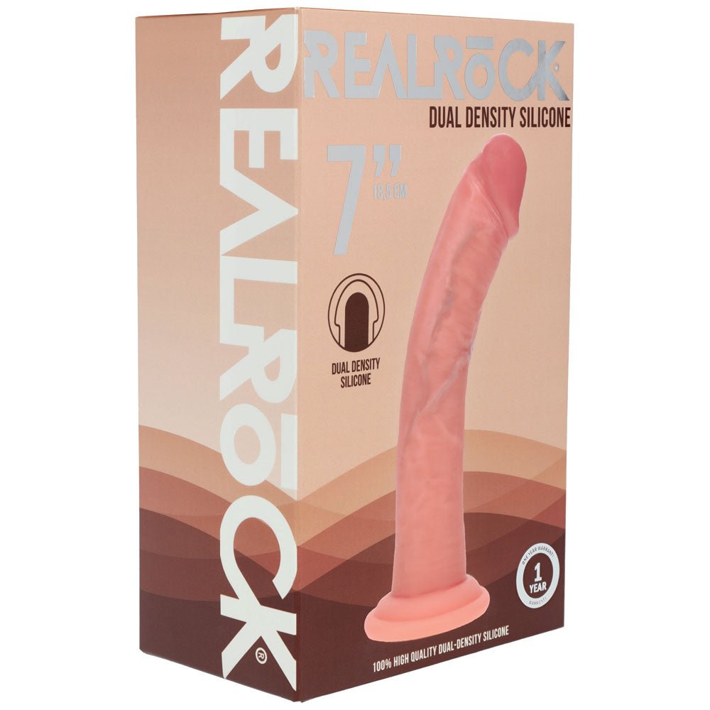 REALROCK Dual Density Silicone 7'' Curved Dildo - Flesh - Flesh 18.5 cm Dildo - Silk and Sin