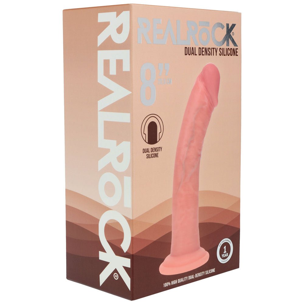 REALROCK Dual Density Silicone 8'' Curved Dildo - Flesh - Flesh 20.5 cm Dildo - Silk and Sin