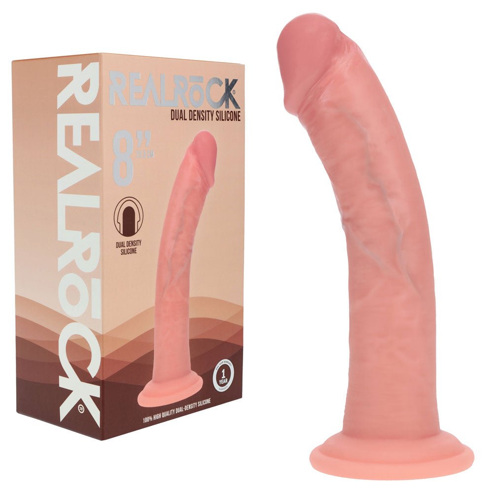 REALROCK Dual Density Silicone 8'' Curved Dildo - Flesh - Flesh 20.5 cm Dildo - Silk and Sin