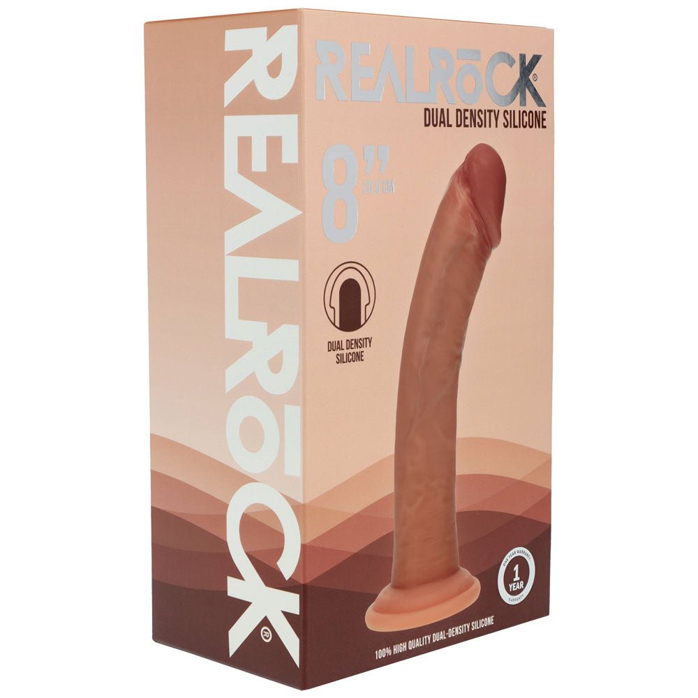 REALROCK Dual Density Silicone 8'' Curved Dildo - Tan - Tan 20.5 cm Dildo - Silk and Sin