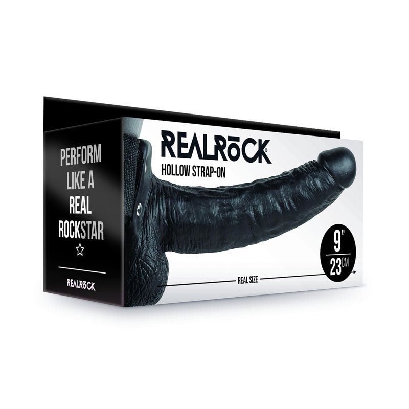REALROCK Hollow Strapon with Balls - 23 cm Black - Black 23 cm Hollow Strap - On - silkandsin