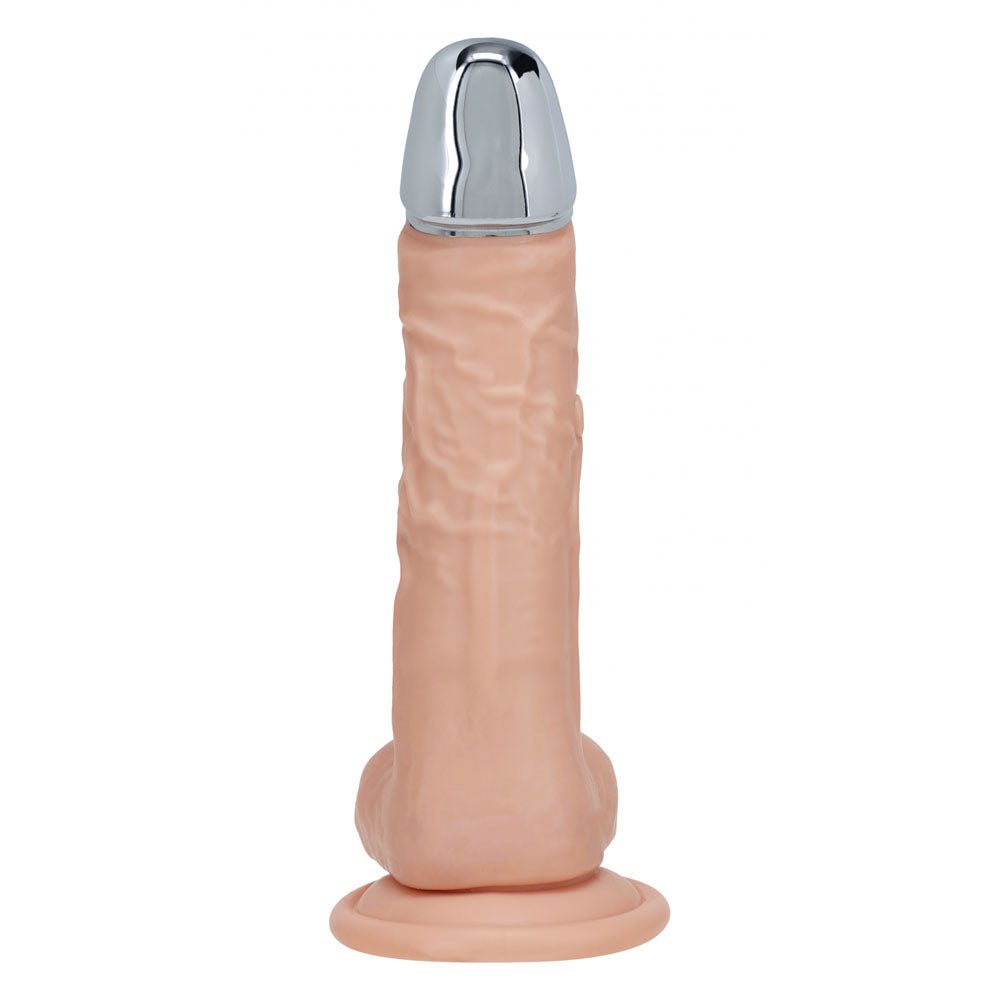 REALROCK Metal Head 8'' Rechargeable Dildo - Flesh - Flesh 22 cm USB Rechargeable Vibrating Dildo with Metal Head and Wireless Remote - silkandsin