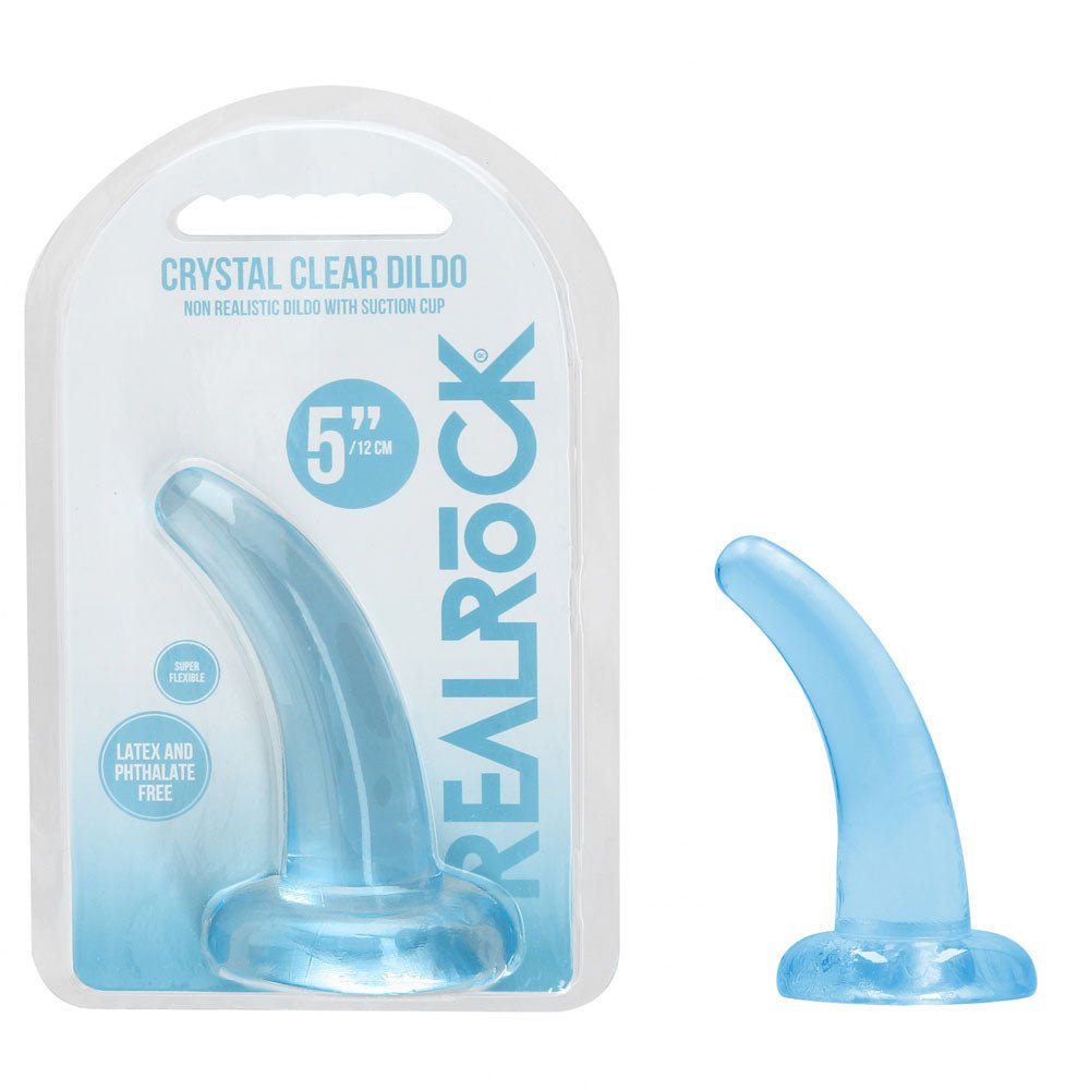 REALROCK Non Realistic Dildo With Suction Cup - 11.5 cm - Blue - Blue 11.5 cm Curved Pegging Dong - silkandsin
