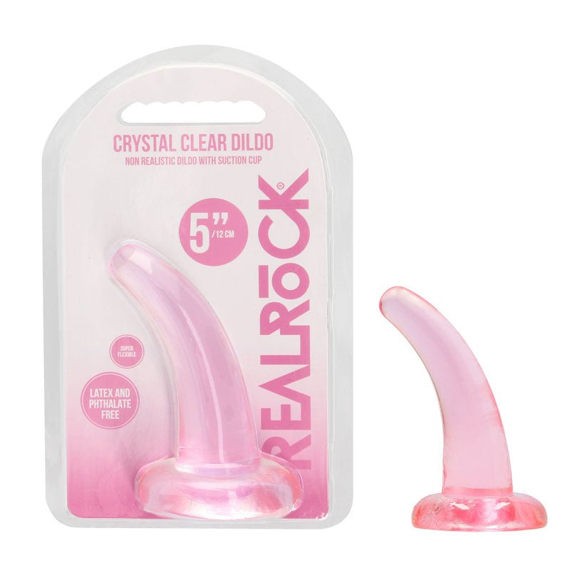 REALROCK Non Realistic Dildo With Suction Cup - 11.5 cm - Pink 11.5 cm Curved Pegging Dong - silkandsin