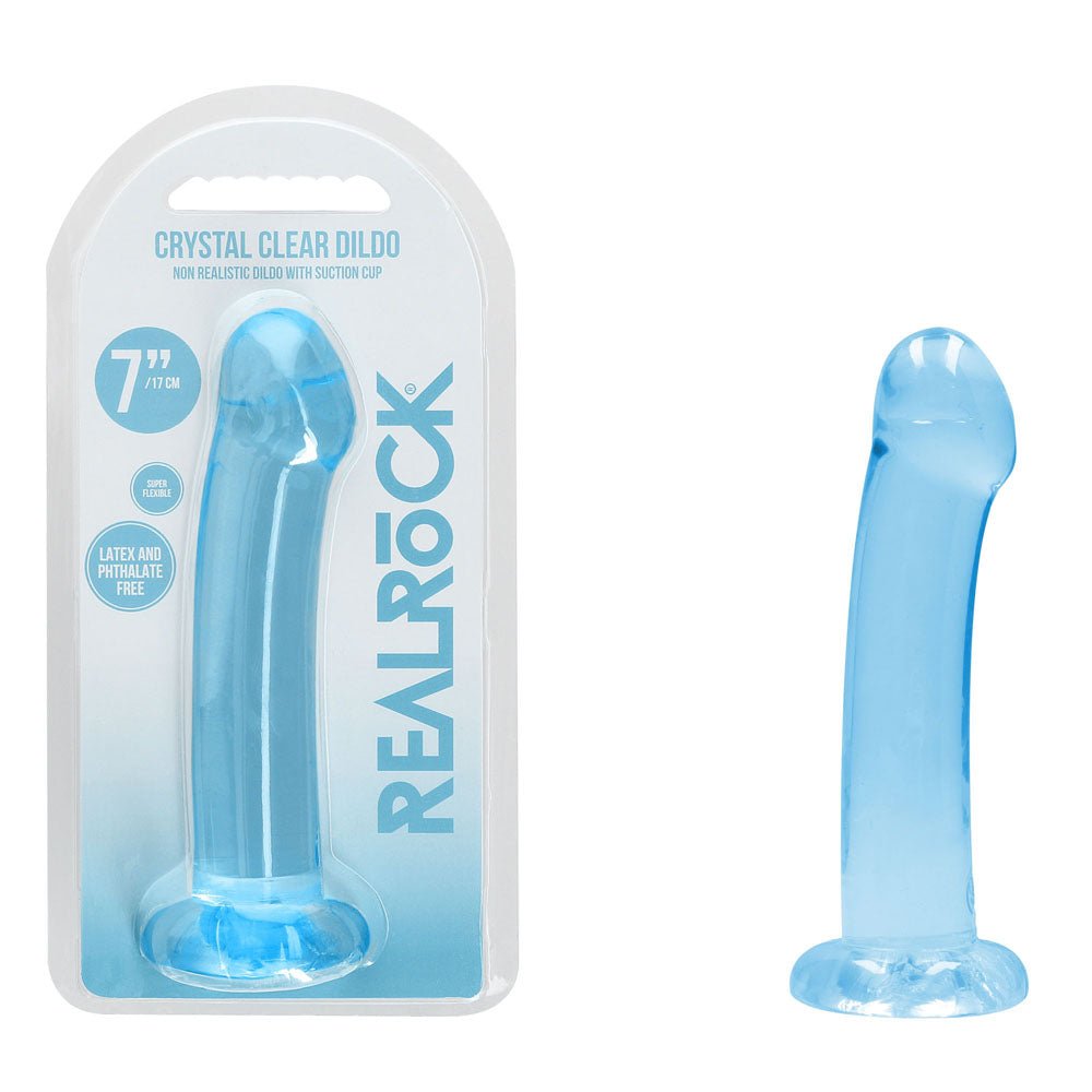 REALROCK Non Realistic Dildo With Suction Cup - 17 cm - Blue - Blue 17 cm Dong - silkandsin