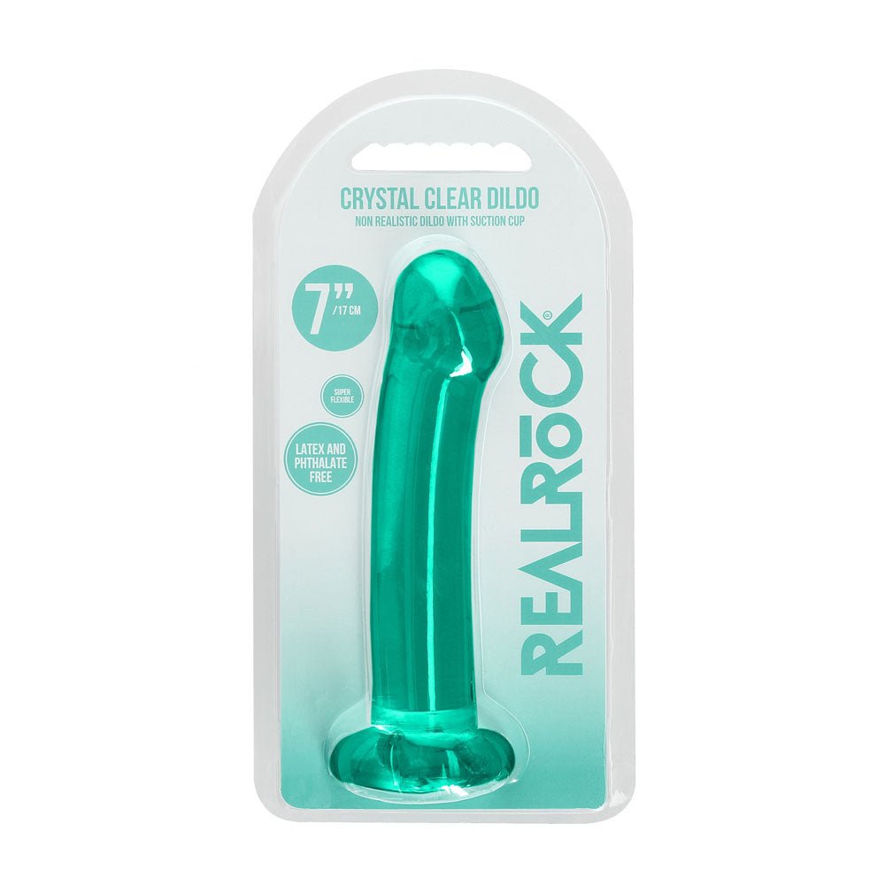 REALROCK Non Realistic Dildo With Suction Cup - 17 cm - Turquoise - Turquoise 17 cm Dong - silkandsin