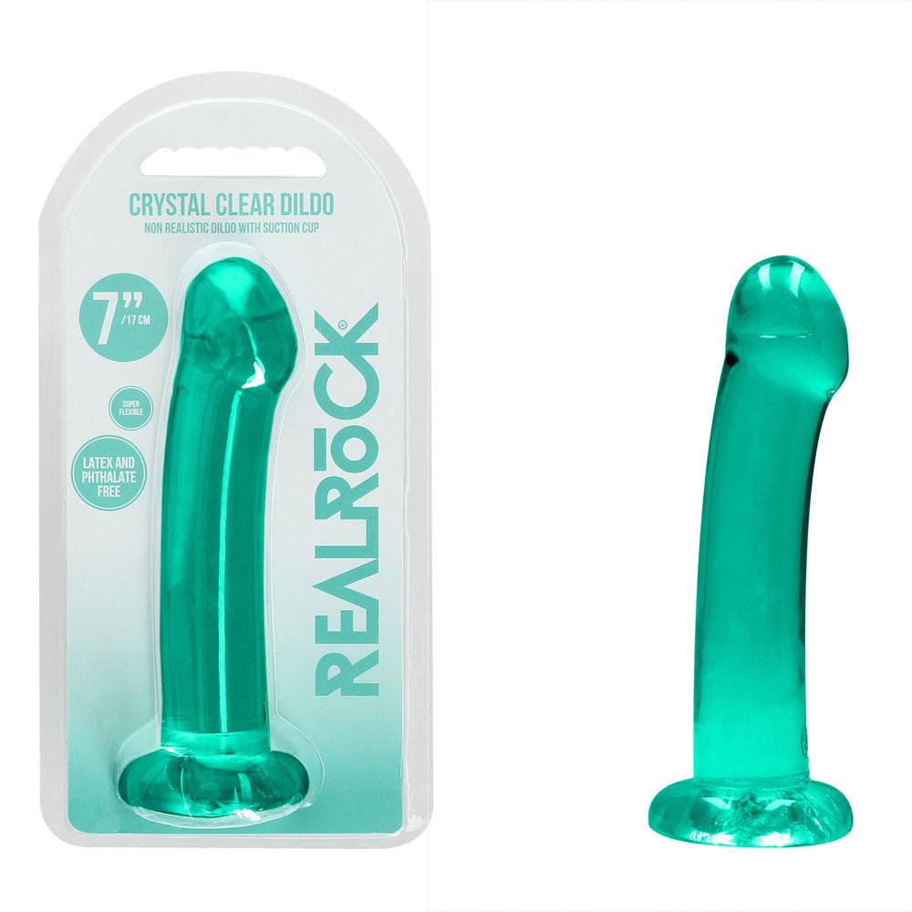 REALROCK Non Realistic Dildo With Suction Cup - 17 cm - Turquoise - Turquoise 17 cm Dong - silkandsin