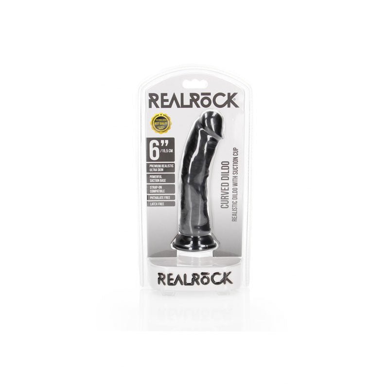REALROCK Realistic Regular Curved Dildo with Suction Cup - 15.5 cm - Black 15.5 cm (6'') Dong - silkandsin
