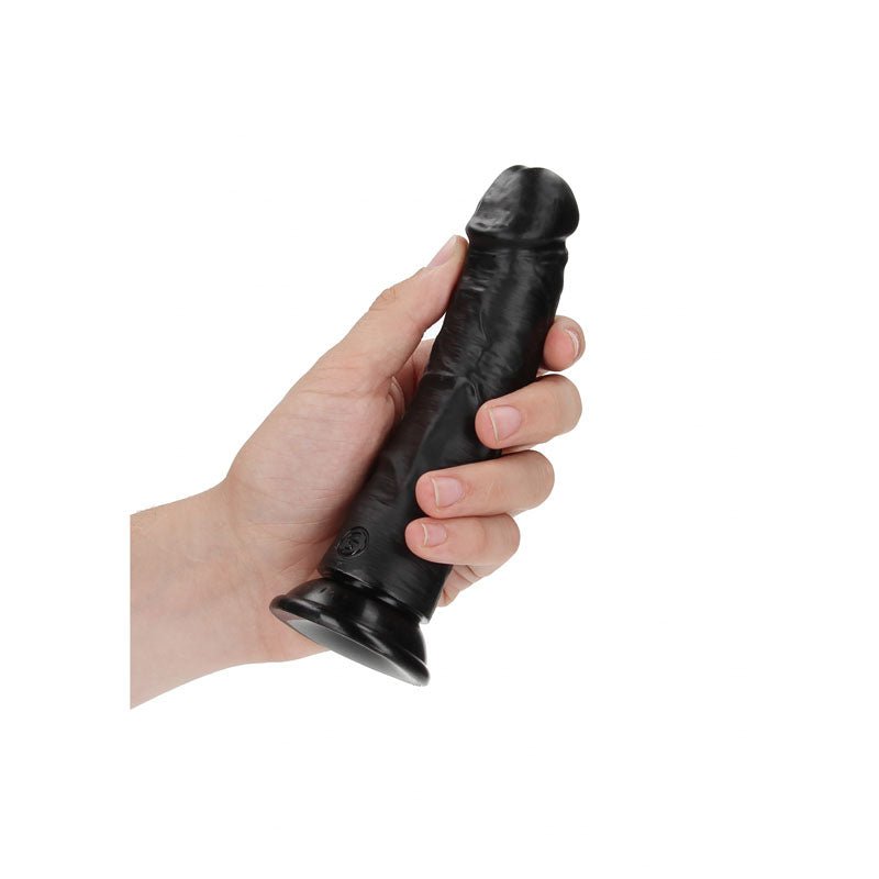 REALROCK Realistic Regular Curved Dildo with Suction Cup - 15.5 cm - Black 15.5 cm (6'') Dong - silkandsin