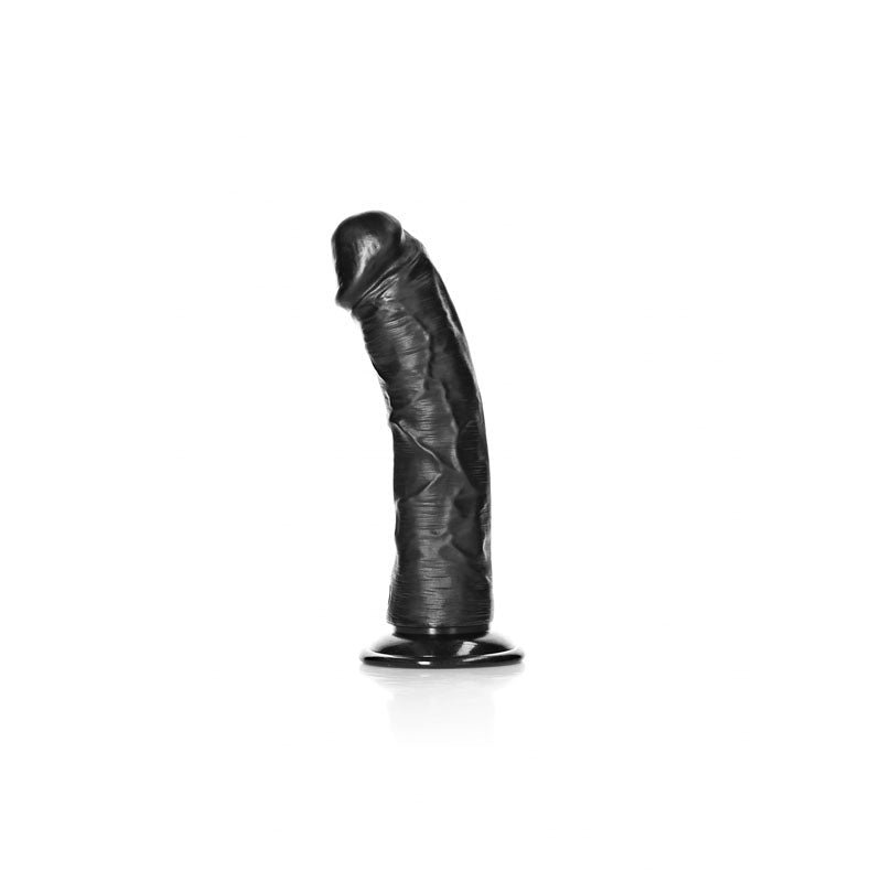 REALROCK Realistic Regular Curved Dildo with Suction Cup - 15.5 cm - Black 15.5 cm (6'') Dong - silkandsin
