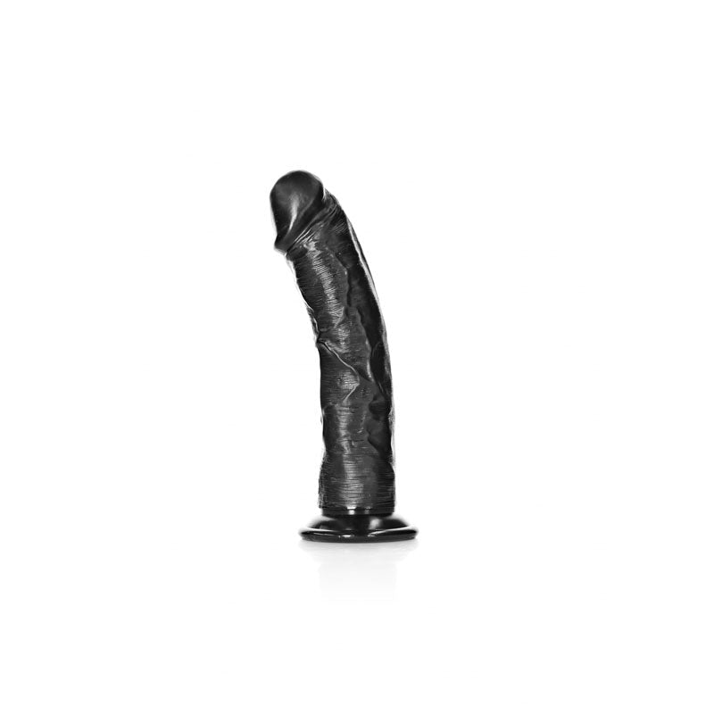 REALROCK Realistic Regular Curved Dildo with Suction Cup - 18 cm - Black 18 cm (7'') Dong - silkandsin
