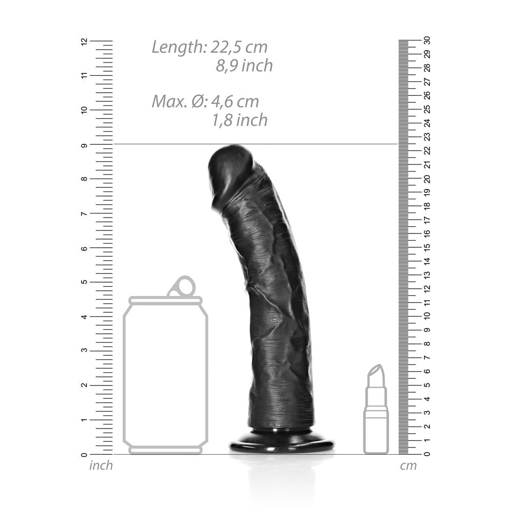 REALROCK Realistic Regular Curved Dildo with Suction Cup - 20 cm - Black 20 cm (8'') Dong - silkandsin