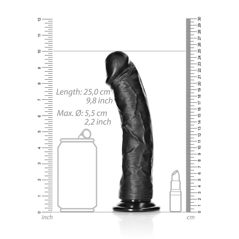 REALROCK Realistic Regular Curved Dildo with Suction Cup - 23 cm - Black 23 cm (9'') Dong - silkandsin